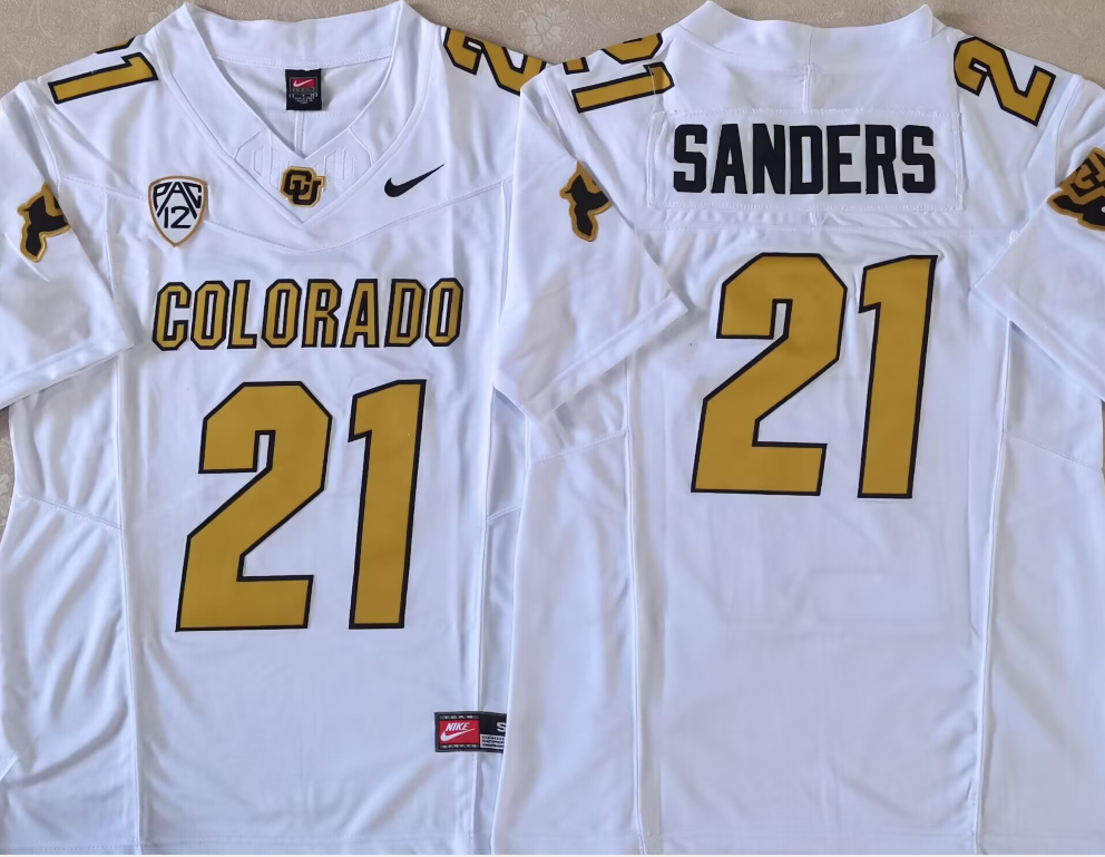 Men's Colorado Buffaloes Shilo Sanders #21 White Jersey